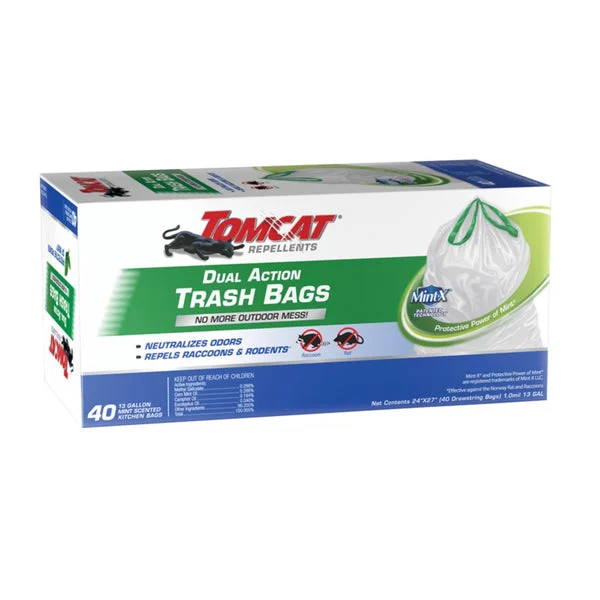 Tomcat 0492240 Mint X Dual Action Trash Bags 13 Gallon Capacity Heavy Duty Odor Control