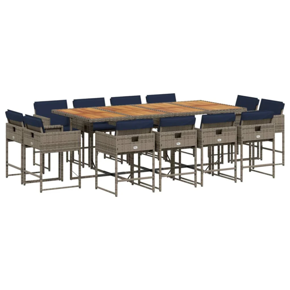 13 Piece Patio Dining Set with Cushions Gray Poly Rattan Outdoor Furniture