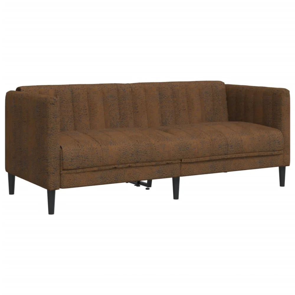 Brown Faux Suede Leather 2-Seater Sofa Modern Living Room Couch