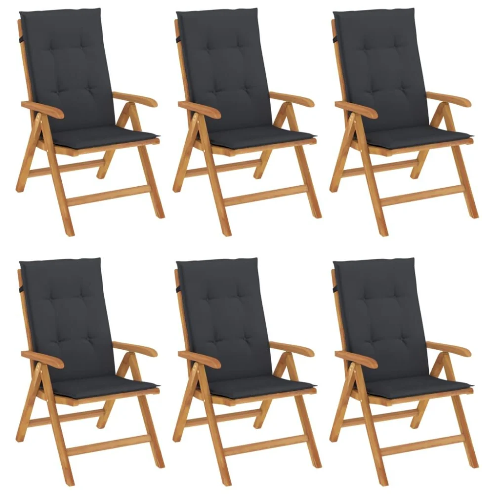 Reclining Patio Chairs with Cushions 6 Piece Set Solid Wood Teak Outdoor Dining Set
