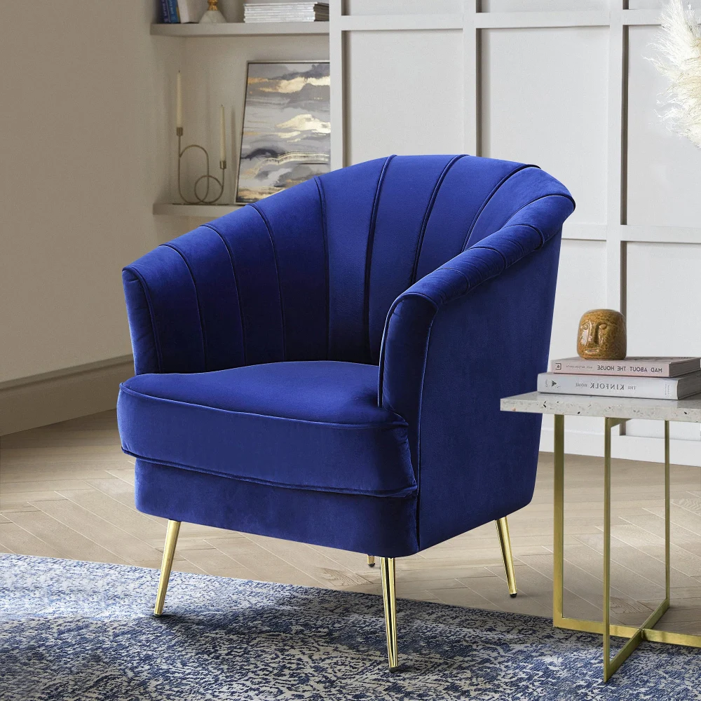 Blue and Precious Metal Tufted Back Accent Chair for Living Space