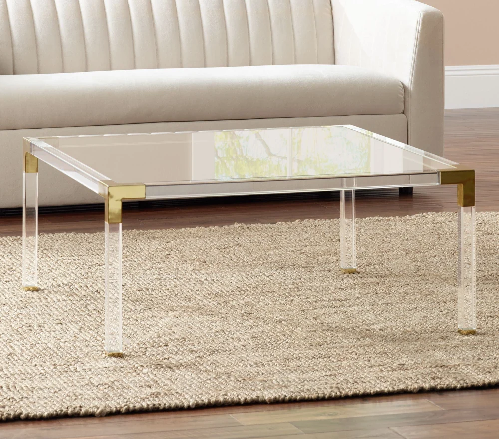55 Downing Street Hanna Modern Cast Acrylic Square Coffee Table 40 Wide Clear Gold Tempered Glass Tabletop