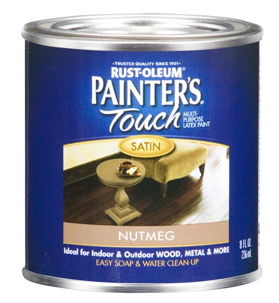 Rust-Oleum 240290 Painter's Touch Acrylic Latex Paint Satin Nutmeg 0.5 Pint for Smooth Indoor Finishes