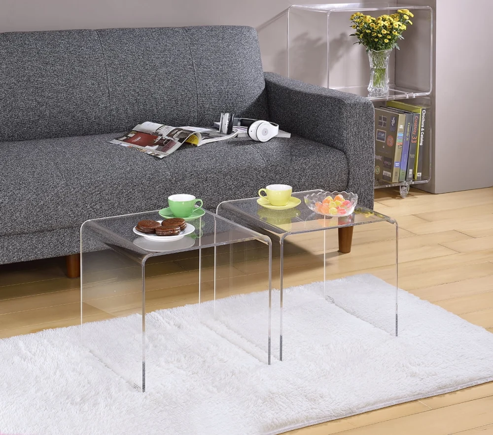 Fox Hill Trading Pure Decor Lucite Acrylic Cocktail Tables Clear Set of 2