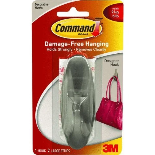 Command Large Designer Hook Brushed Nickel 1 Hook 2 Strips