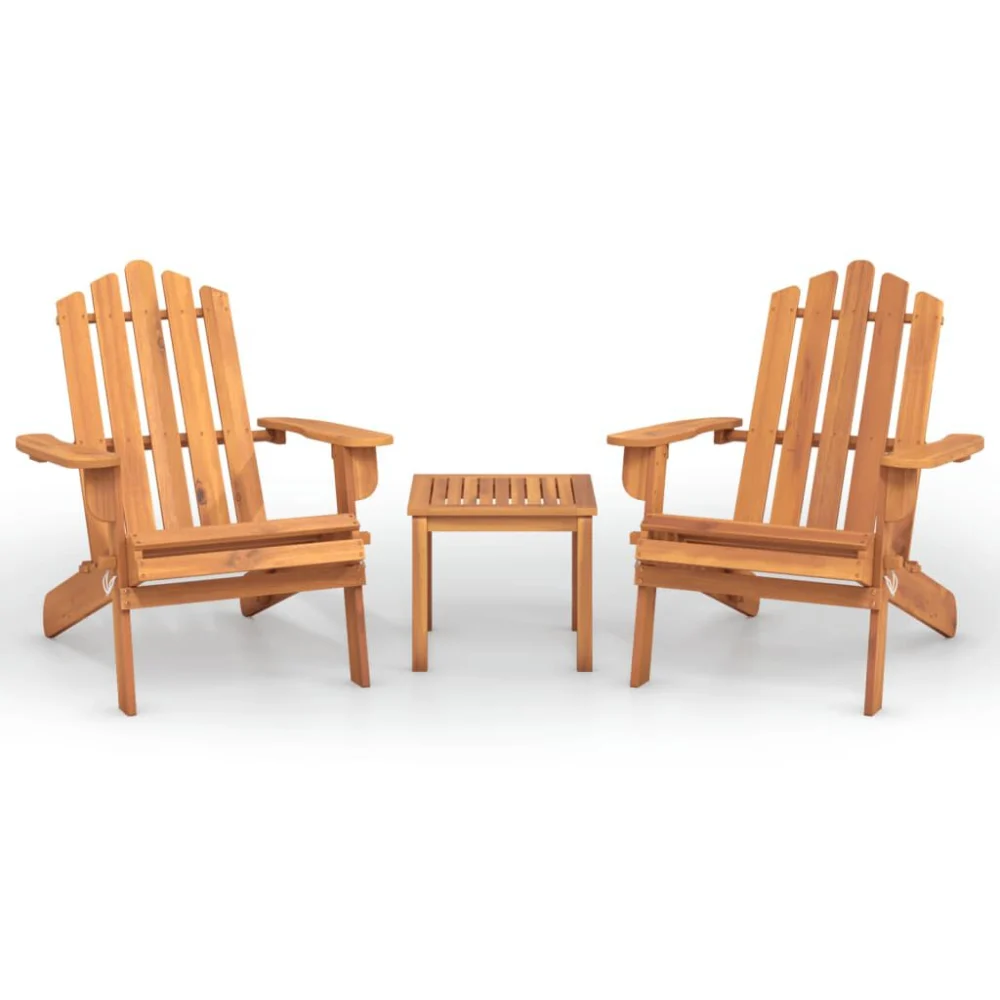 3 Piece Adirondack Patio Lounge Set Solid Wood Acacia Outdoor Furniture