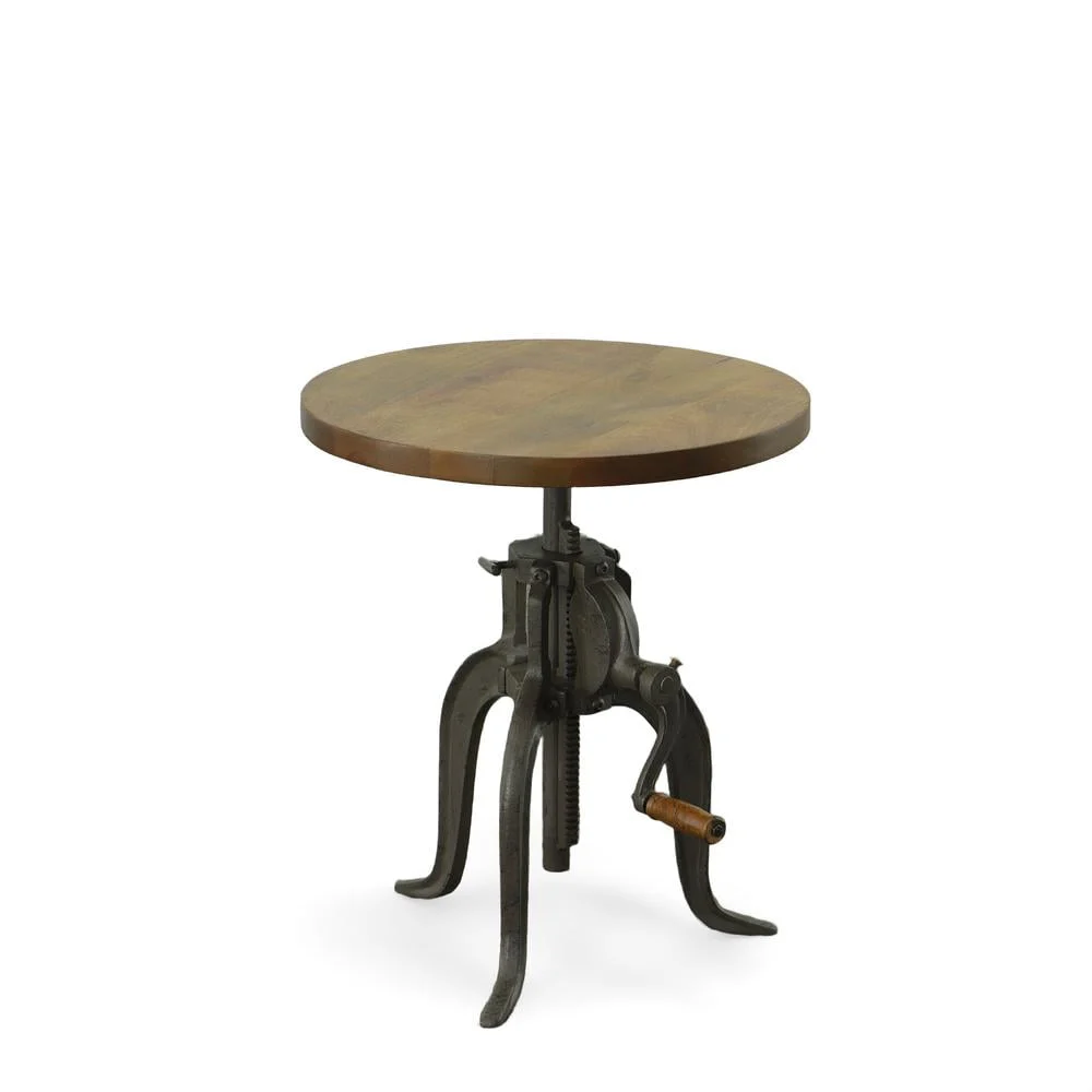 Carolina Classics Regan Adjustable Crank Accent Table in Harvest Oak Industrial