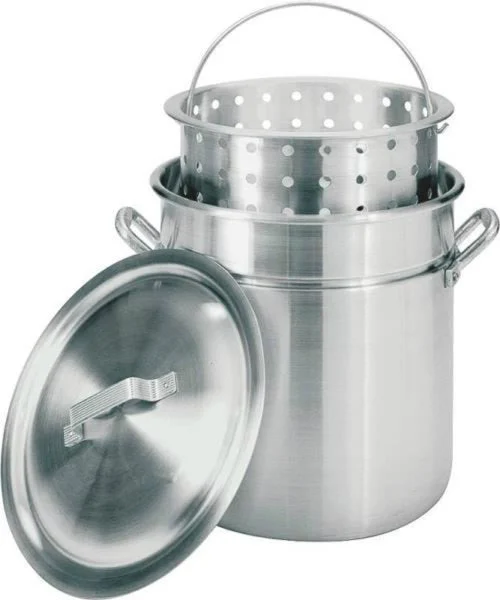 Bayou Classic 24 Quart Aluminum Fryer Steamer Stock Pot with Basket and Lid