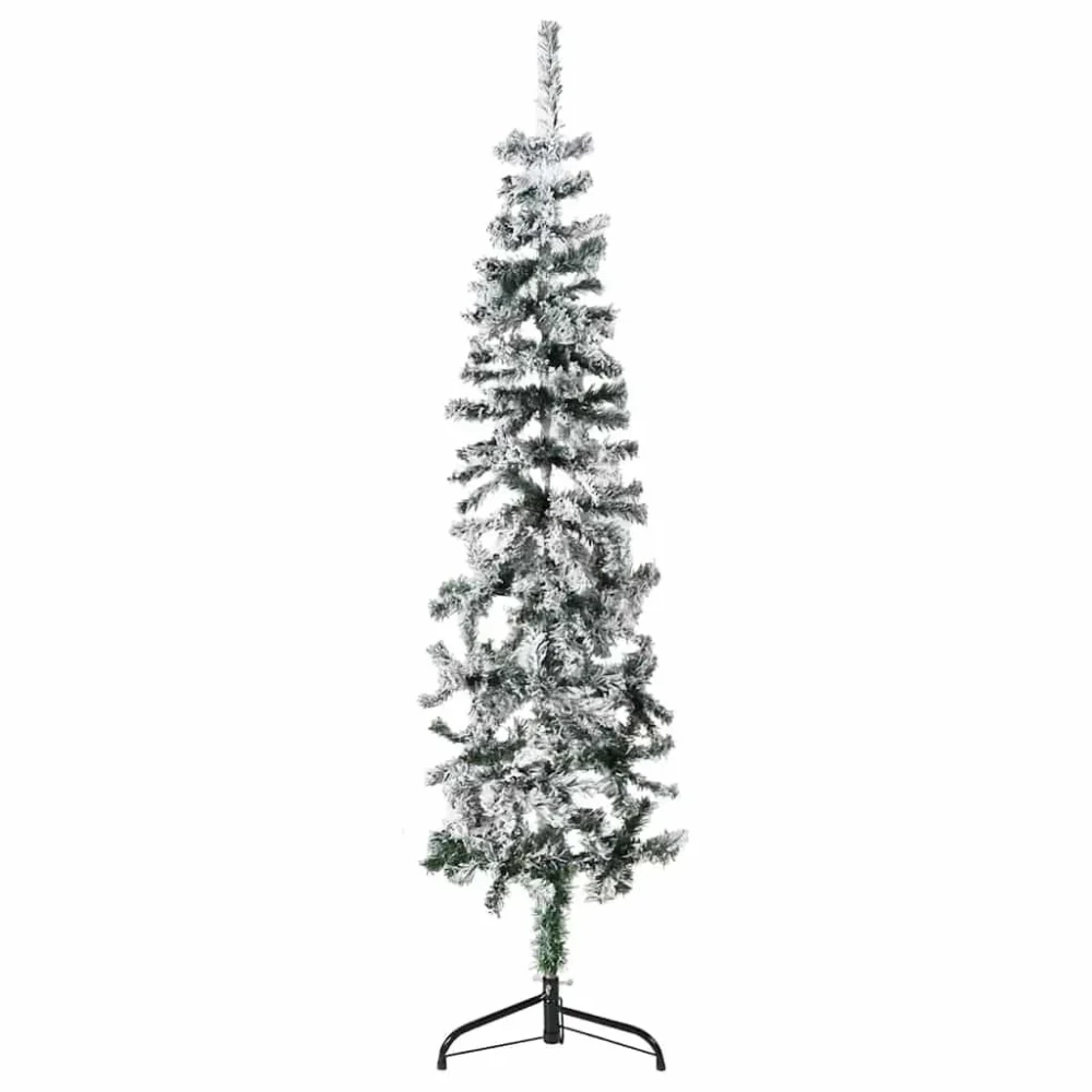 5 ft Slim Artificial Half Christmas Tree with Flocked Snow Space Saving Holiday Decor