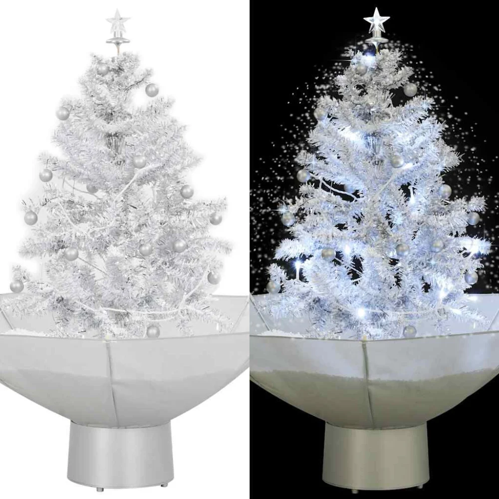 2 ft White Snowing Christmas Tree with Umbrella Base Festive Holiday Decor