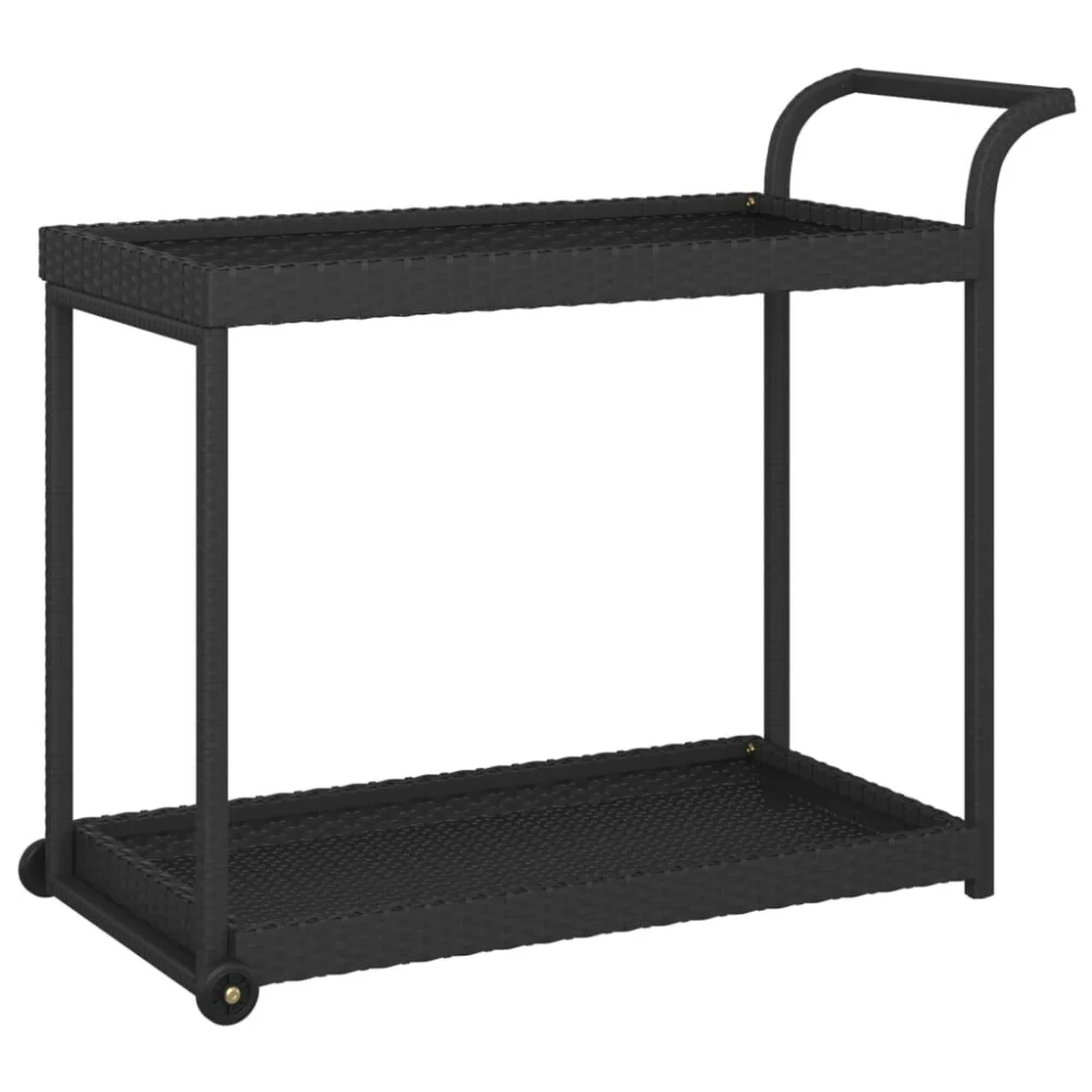 Bar Cart Black 39.4 x 17.7 x 32.7 Inches Poly Rattan Mobile Serving Cart