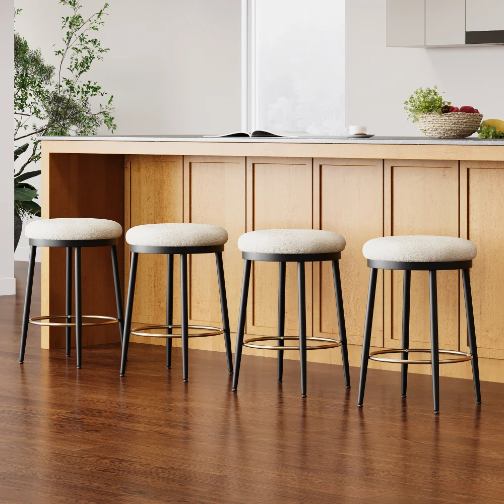 24.75 Inch Modern Counter Stools Set of 4 White with Ferrous Metal Legs