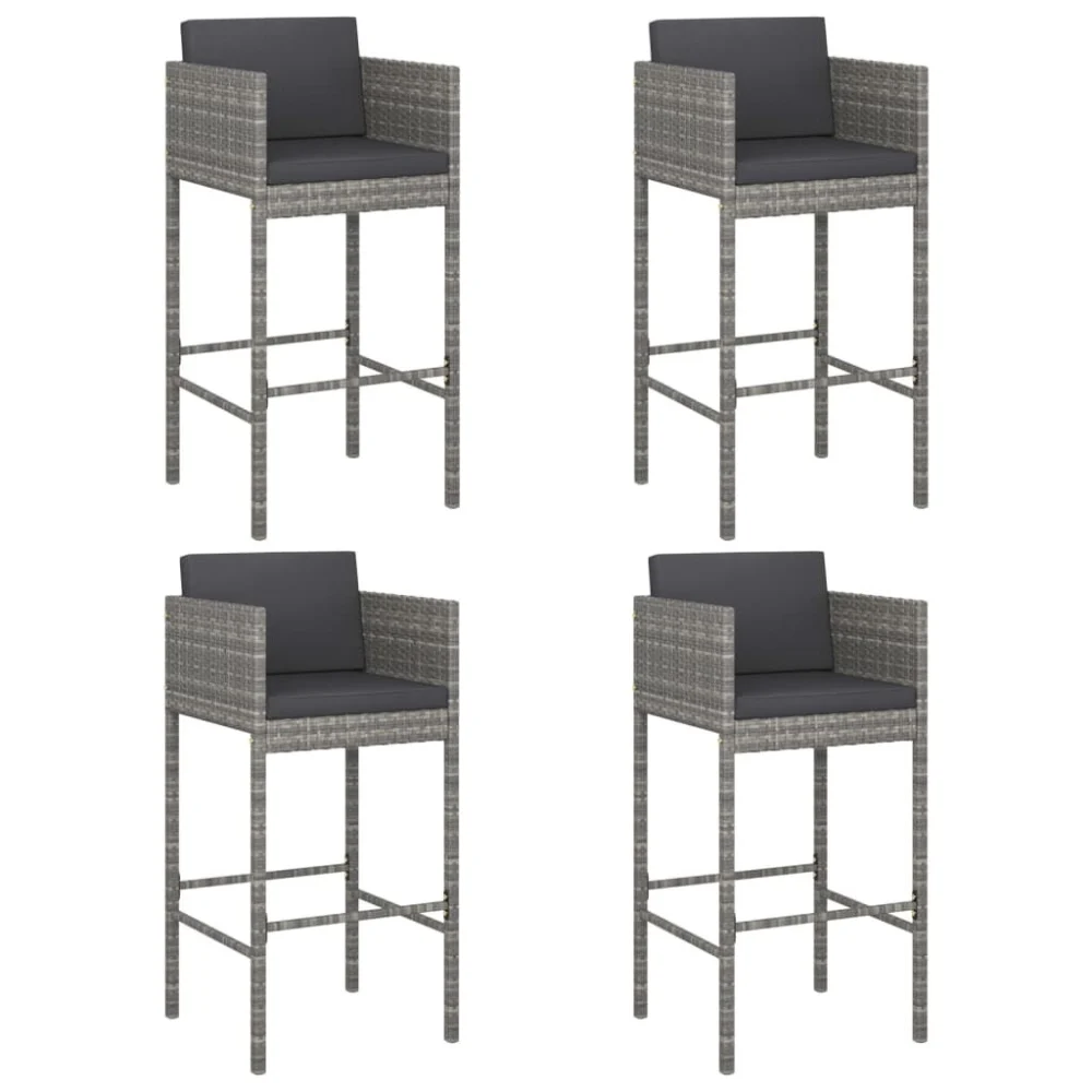 Bar Stools 4 pcs with Cushions Gray Poly Rattan Kitchen Counter Stools