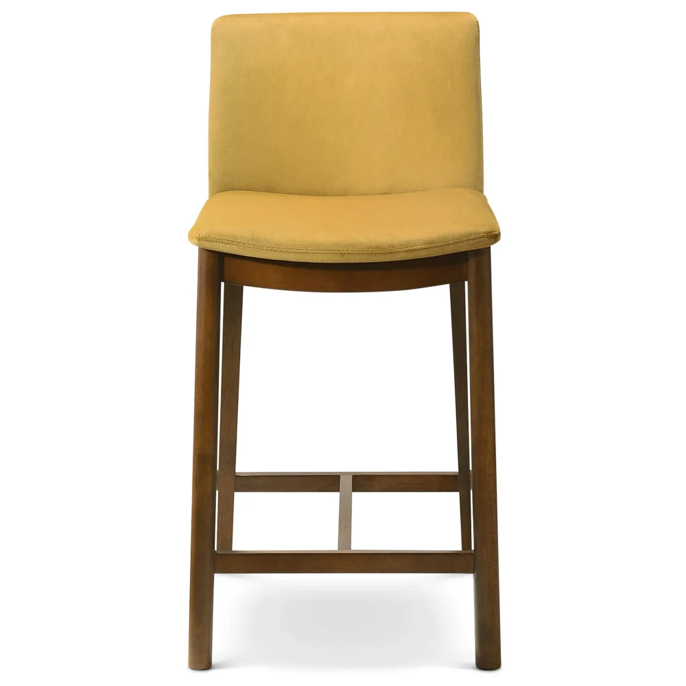 Shannon Counter Chair Dark Yellow Velvet Solid Brown Bar Stool
