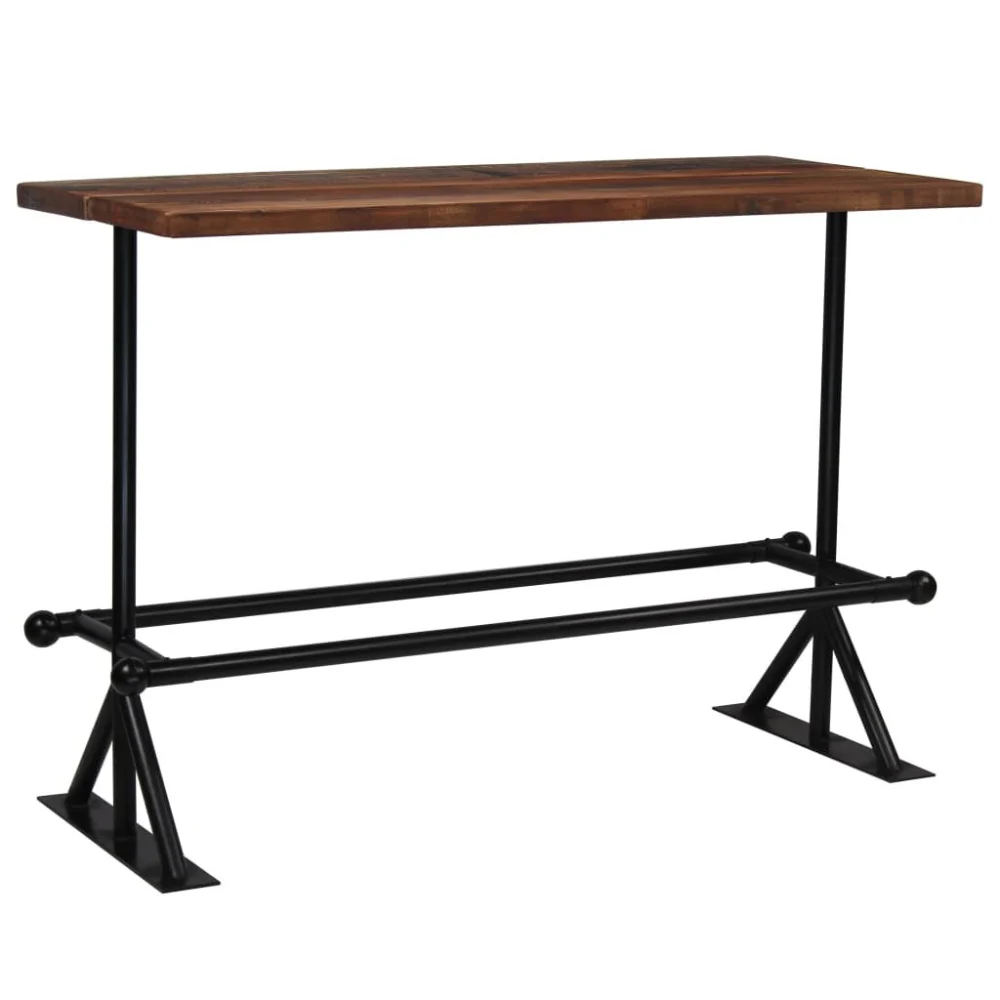 Bar Table Solid Reclaimed Wood Dark Brown 59.1x27.6x42.1 Inches Rustic Industrial Dining Furniture
