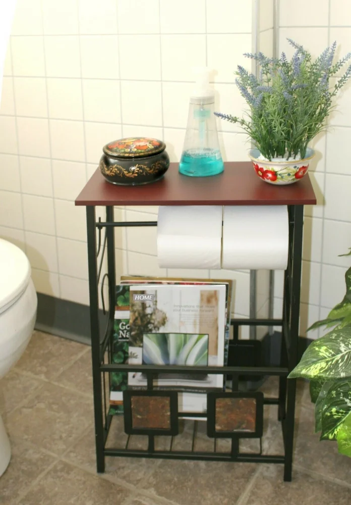 Bathroom Table Toilet Tissue Paper Holder Stand Rack Magazine Storage Organizer Small End Table