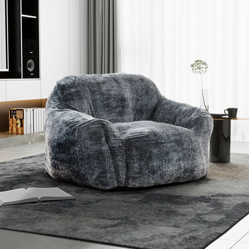 Modern Soft Faux Fur Memory Foam Bean Bag with Armrest for Living Room