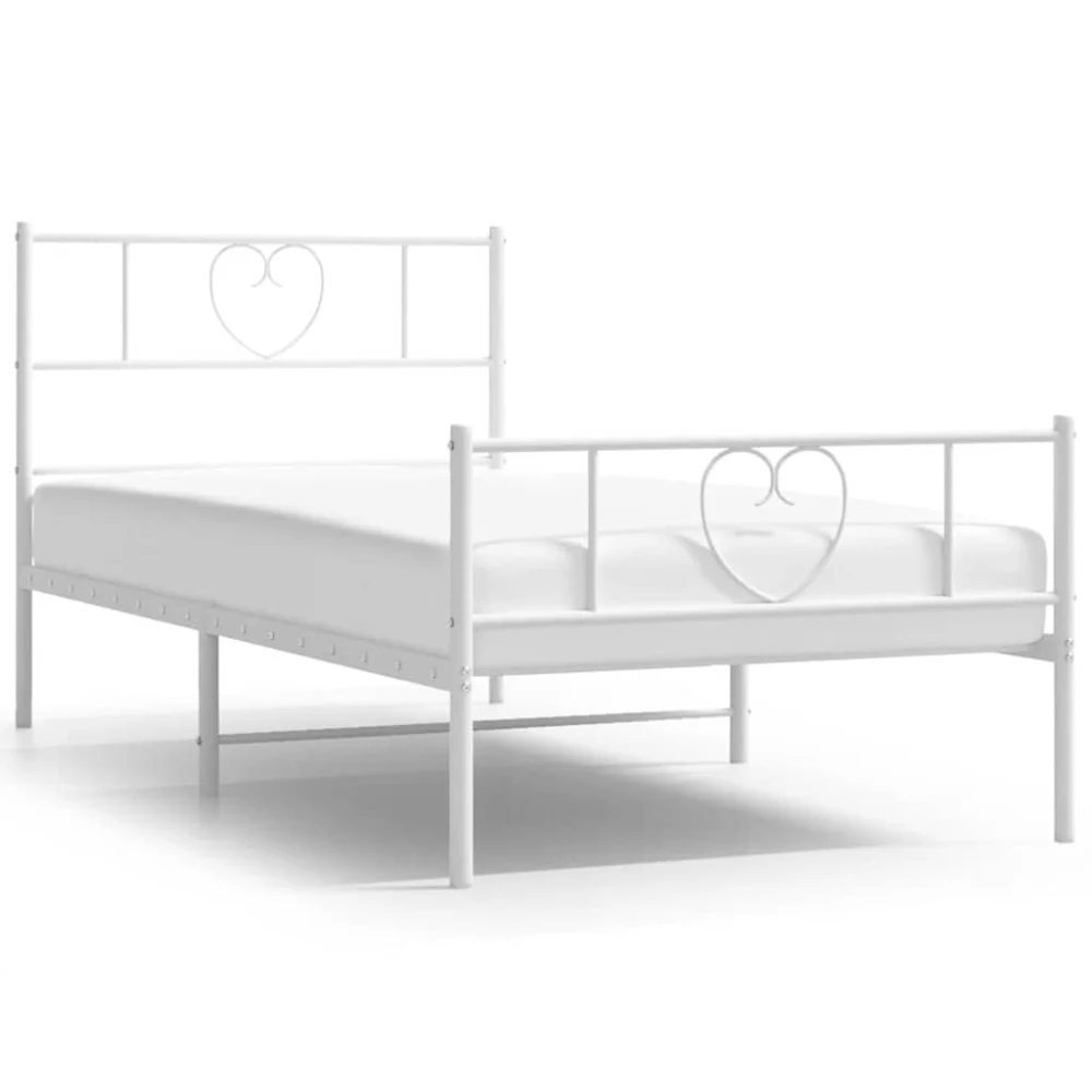 39.4x74.8 Inch White Metal Bed Frame with Footboard No Mattress Included