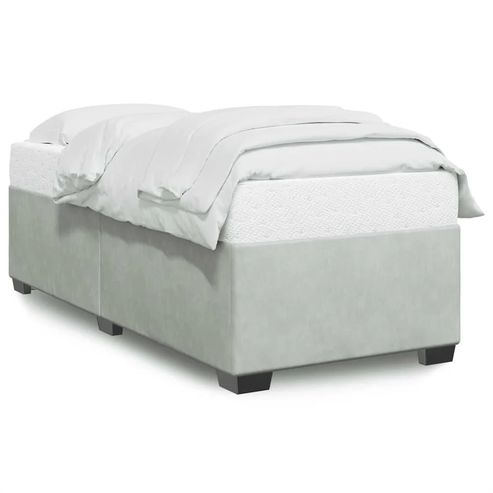 Modern Twin XL Upholstered Bed Frame in Light Gray Velvet, Platform Bed with Slat Support (Mattress Not Included)