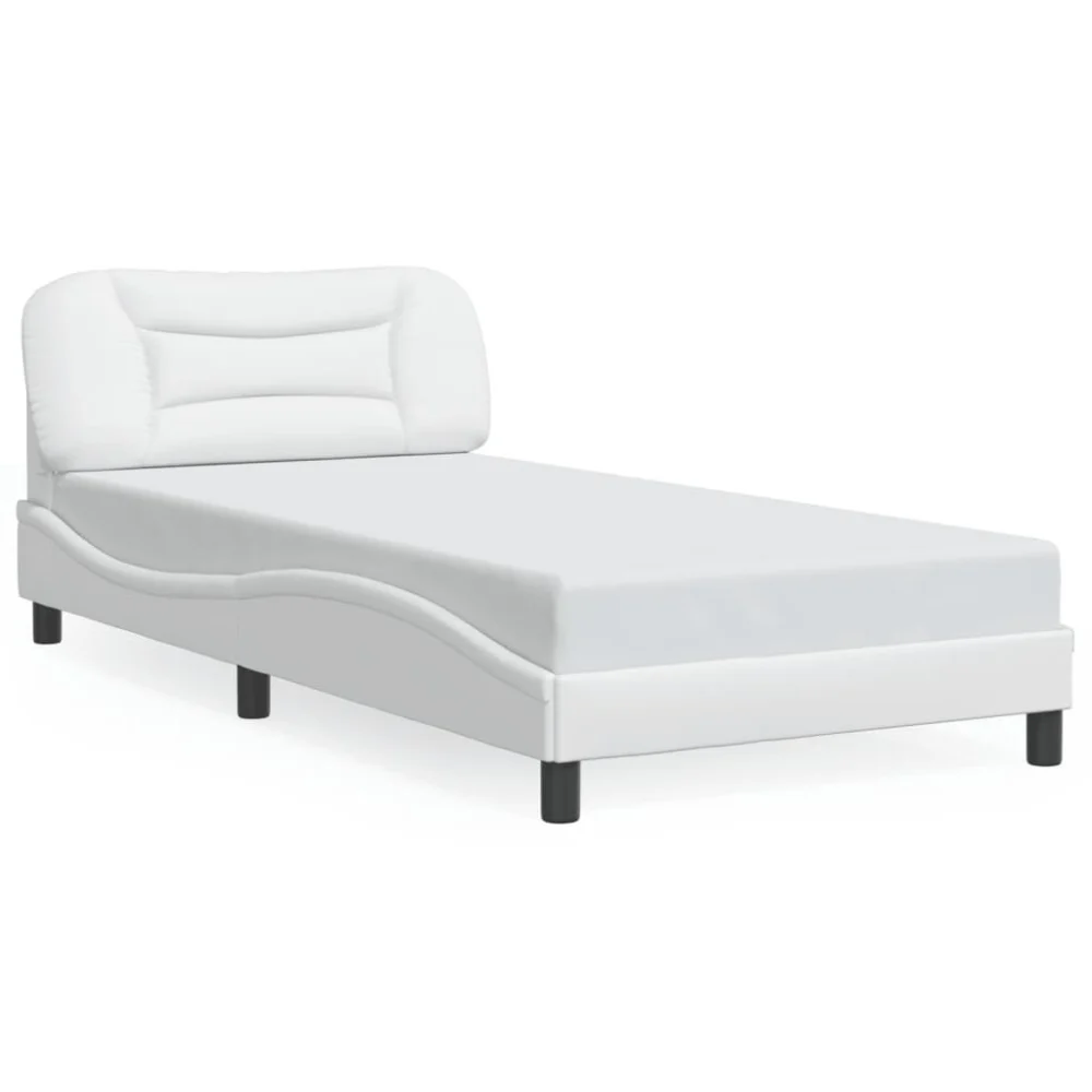 39.4 Inch White Faux Leather Bed Frame without Mattress Full Size