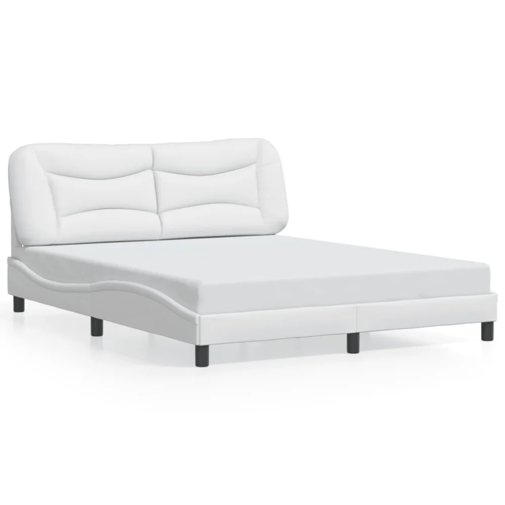 59.8 Inch White Faux Leather Bed Frame without Mattress King Size