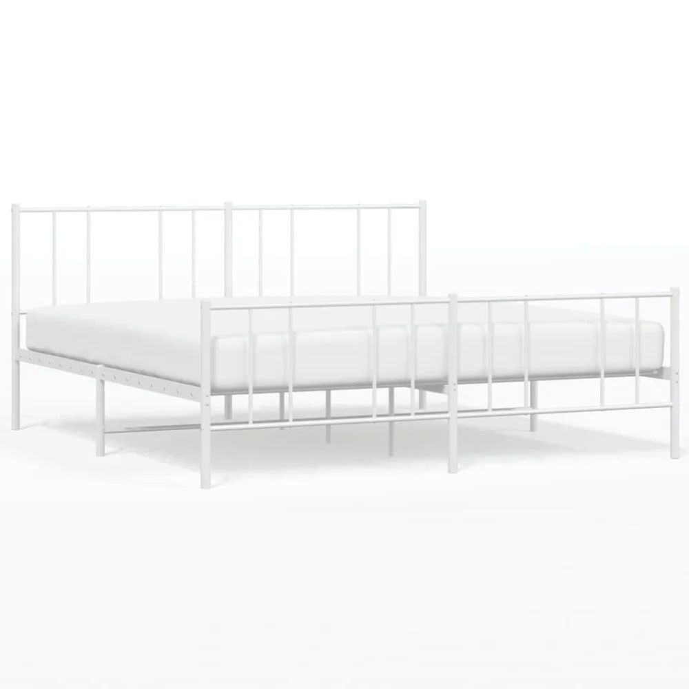 72x83.9 Inch White Metal Bed Frame with Footboard for Queen Size Mattress