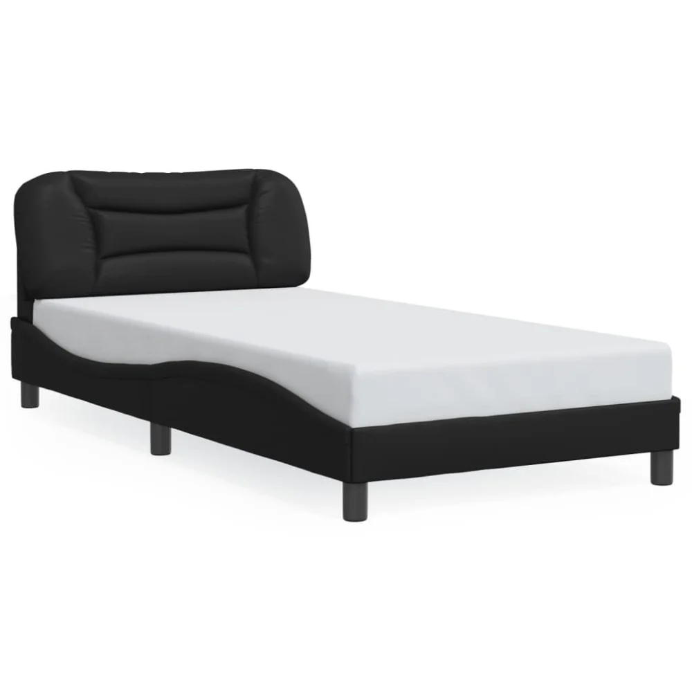 Bed Frame without Mattress Black 39.4x74.8 Inches Faux Leather Platform Bed