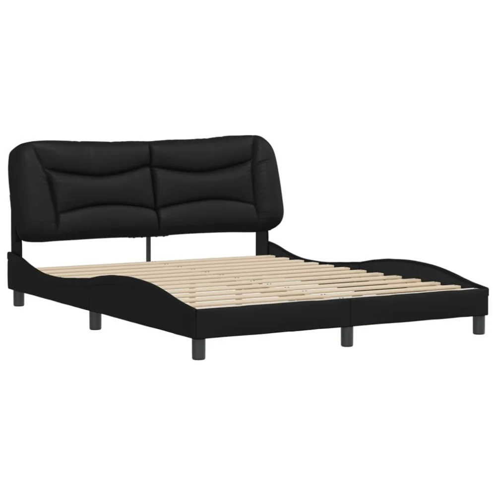 Bed Frame without Mattress Black 59.8x79.9 Inches Faux Leather King Size Bed