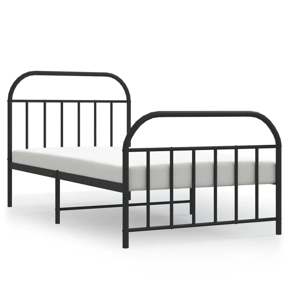 Black Metal Bed Frame with Footboard 39.4x78.7 Inches No Mattress Included