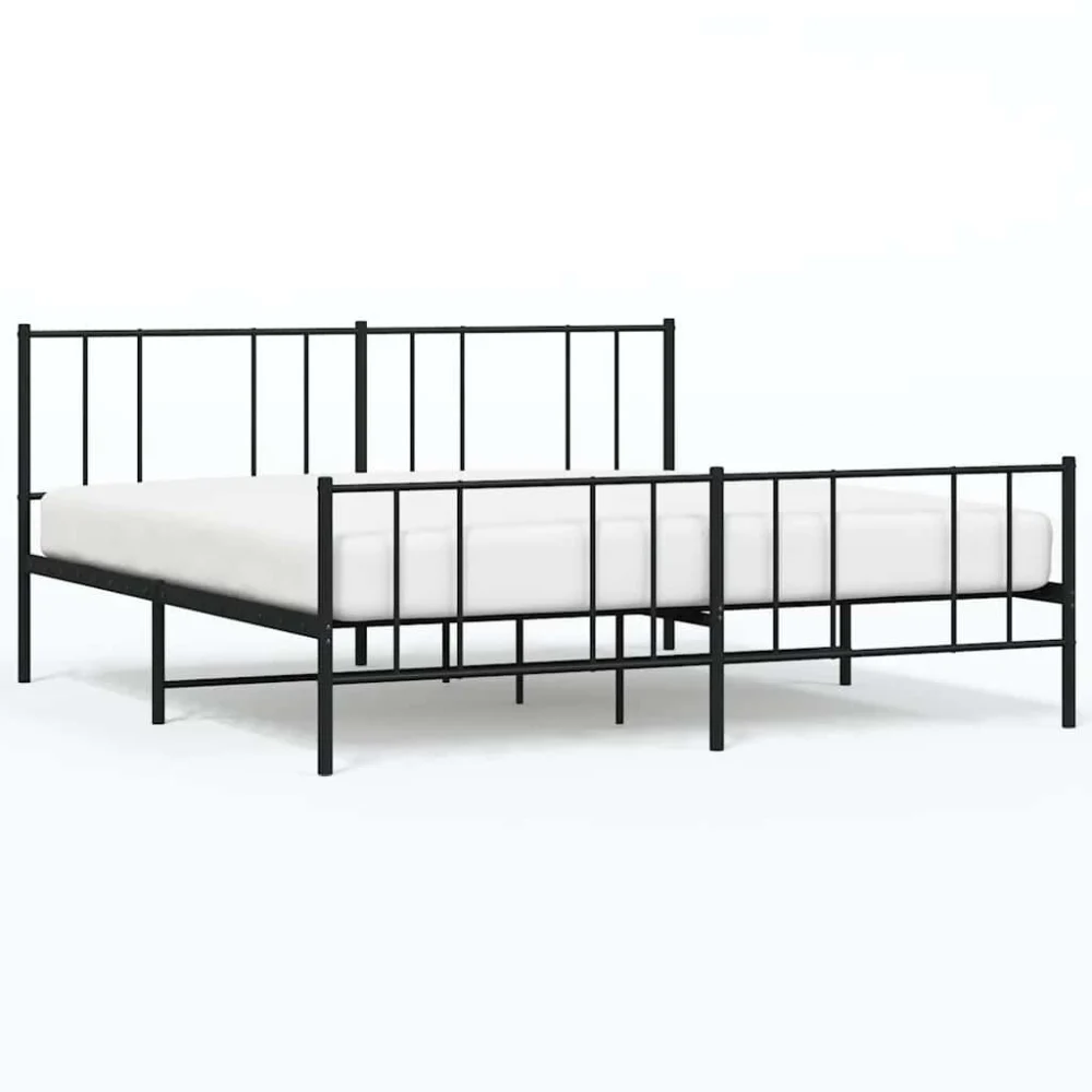 Black Metal Bed Frame with Footboard 72x83.9 Inches No Mattress Included
