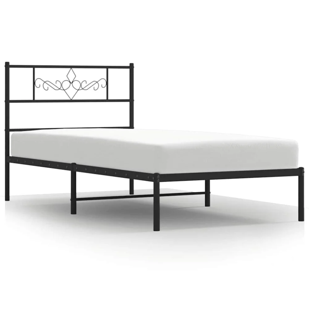 Black Metal Bed Frame with Headboard 39.4x78.7 Inches No Mattress