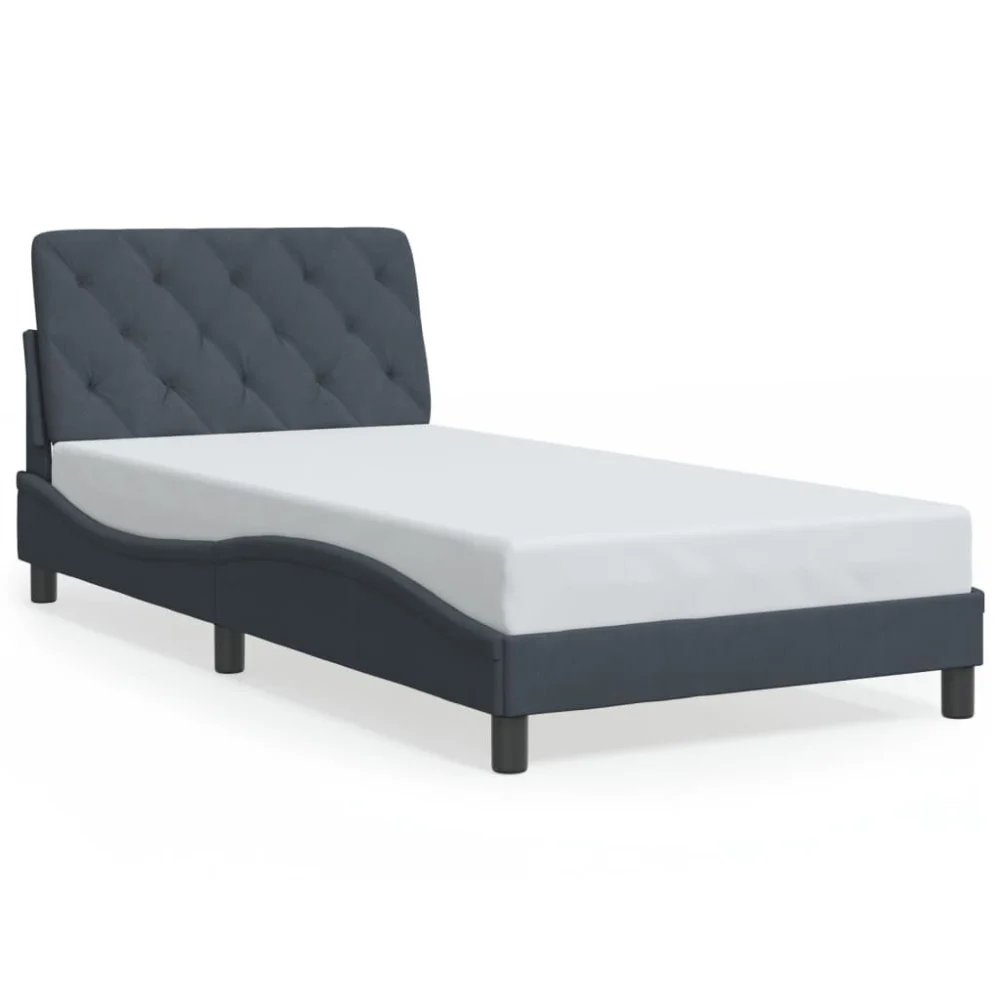 Dark Gray Velvet Bed Frame without Mattress 39.4x74.8 Inches Luxe Platform Bed
