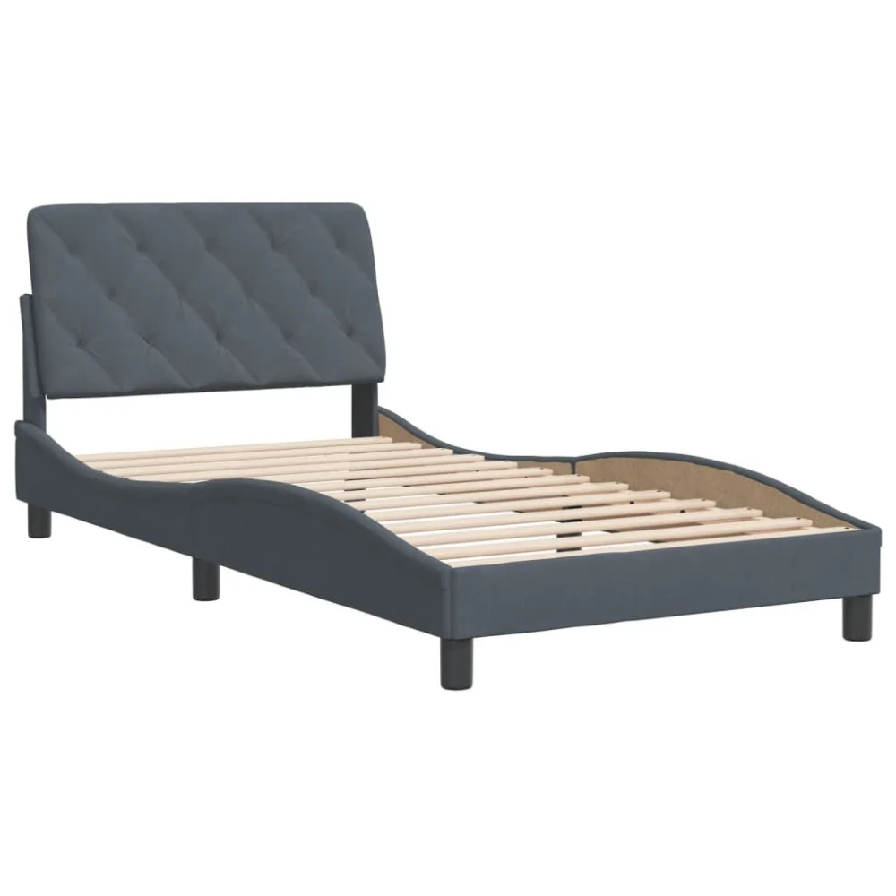 Dark Gray Velvet Bed Frame without Mattress 39.4x79.9 Inches Luxe Twin Platform Bed