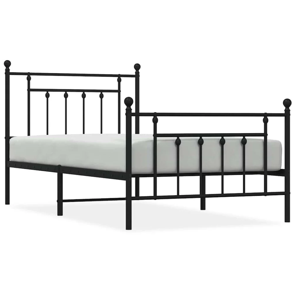 Metal Bed Frame with Footboard Black 39.4x74.8 Inches No Mattress Included