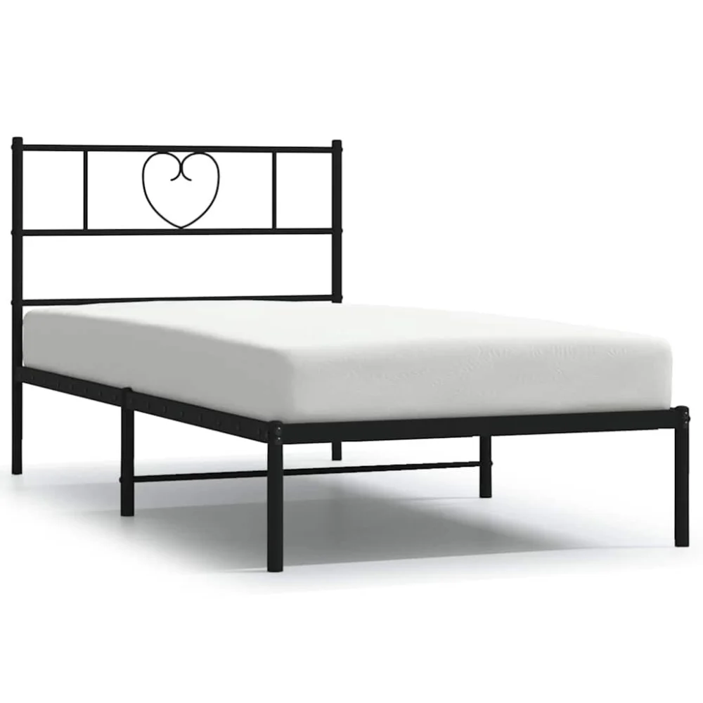 Metal Bed Frame without Mattress with Headboard Black 39.4x78.7 Inches King Size