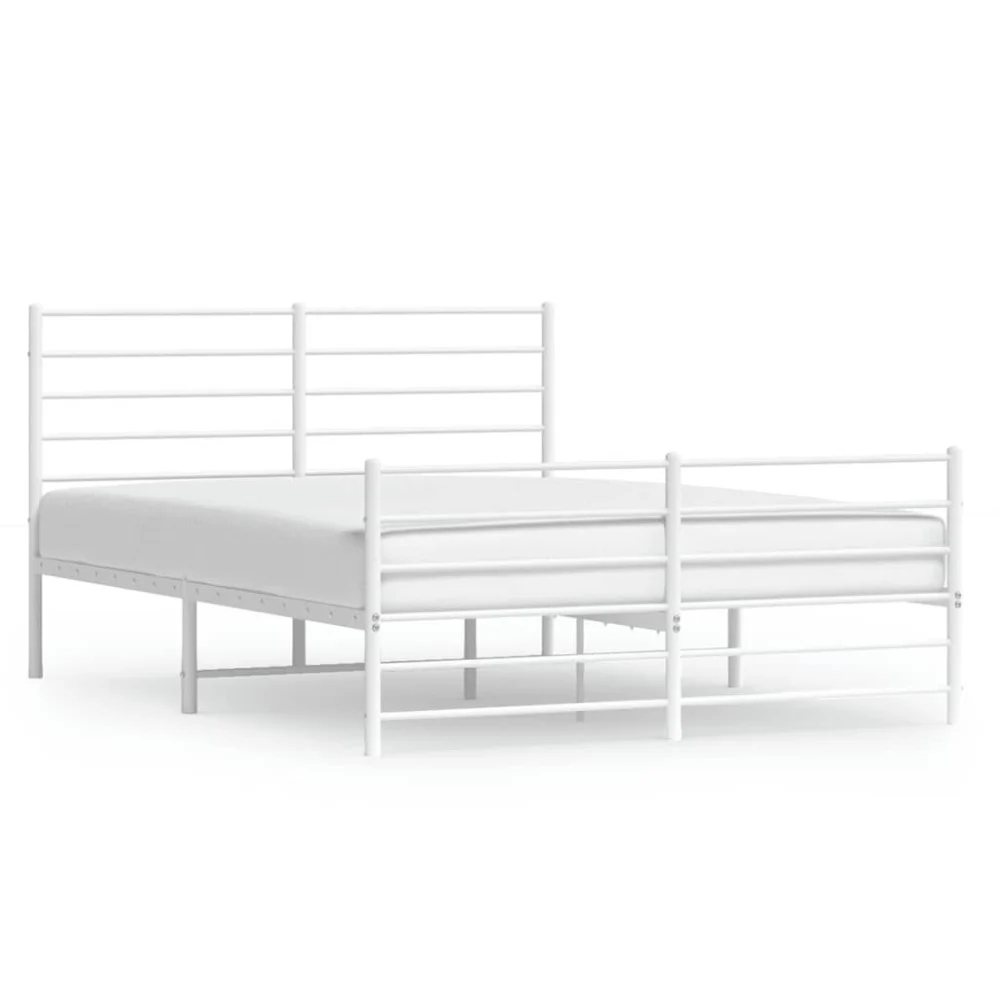 White Metal Bed Frame with Footboard 53.1x74.8 Inches