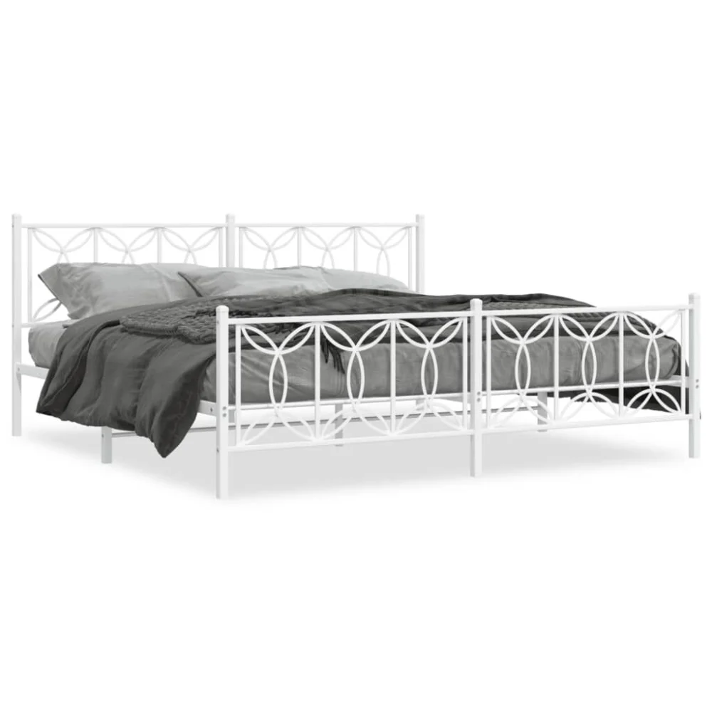 White Metal Bed Frame with Footboard 76x79.9 Inches No Mattress Included