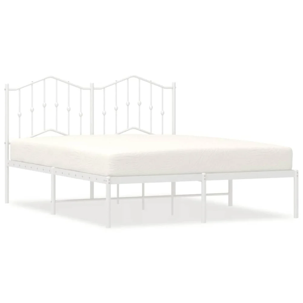 White Metal Bed Frame with Headboard 53.1x74.8 Inches Full Size