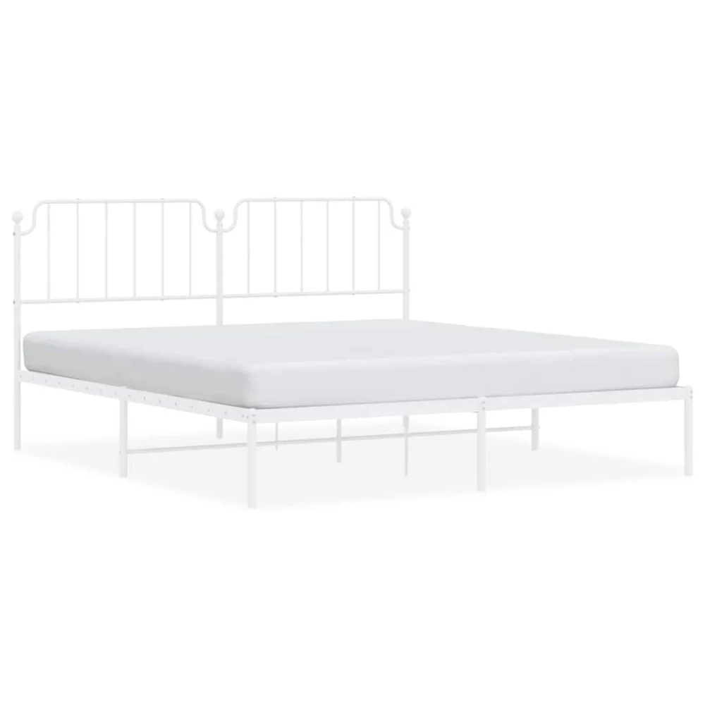 White Metal Bed Frame with Headboard 72x83.9 Inches King Size No Mattress
