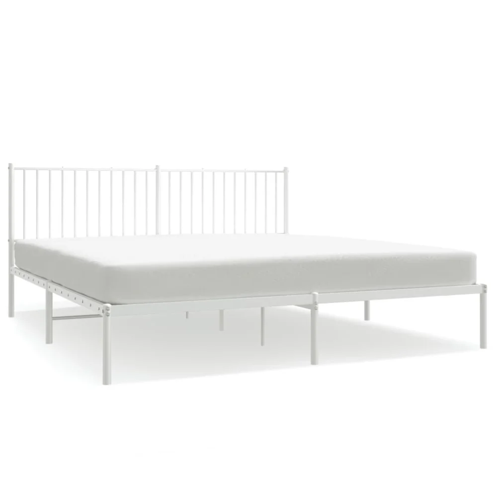 White Metal Bed Frame with Headboard 72x83.9 Inches without Mattress