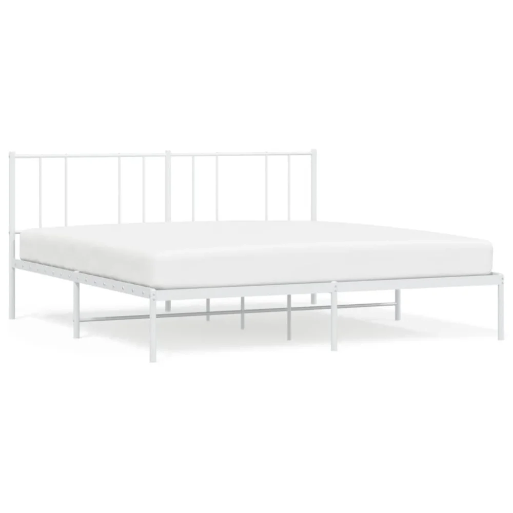 White Metal Bed Frame with Headboard 76x79.9 Inches No Mattress Included