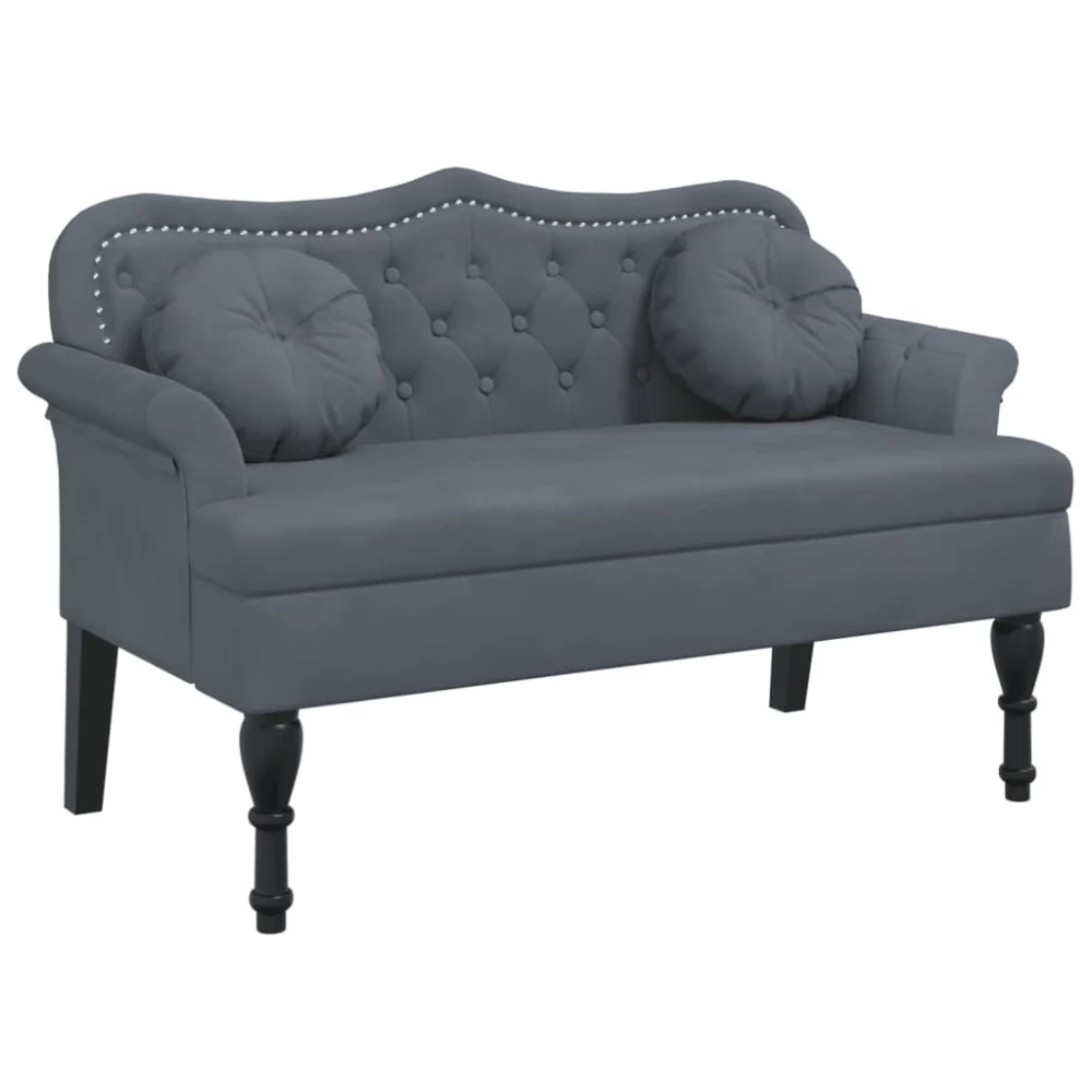 Bench with Cushions Dark Gray 47.4x25.6x29.5 Inches Velvet Upholstered Seat