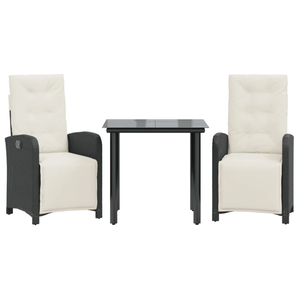 3 Piece Bistro Set with Cushions Black Poly Rattan Outdoor Furniture