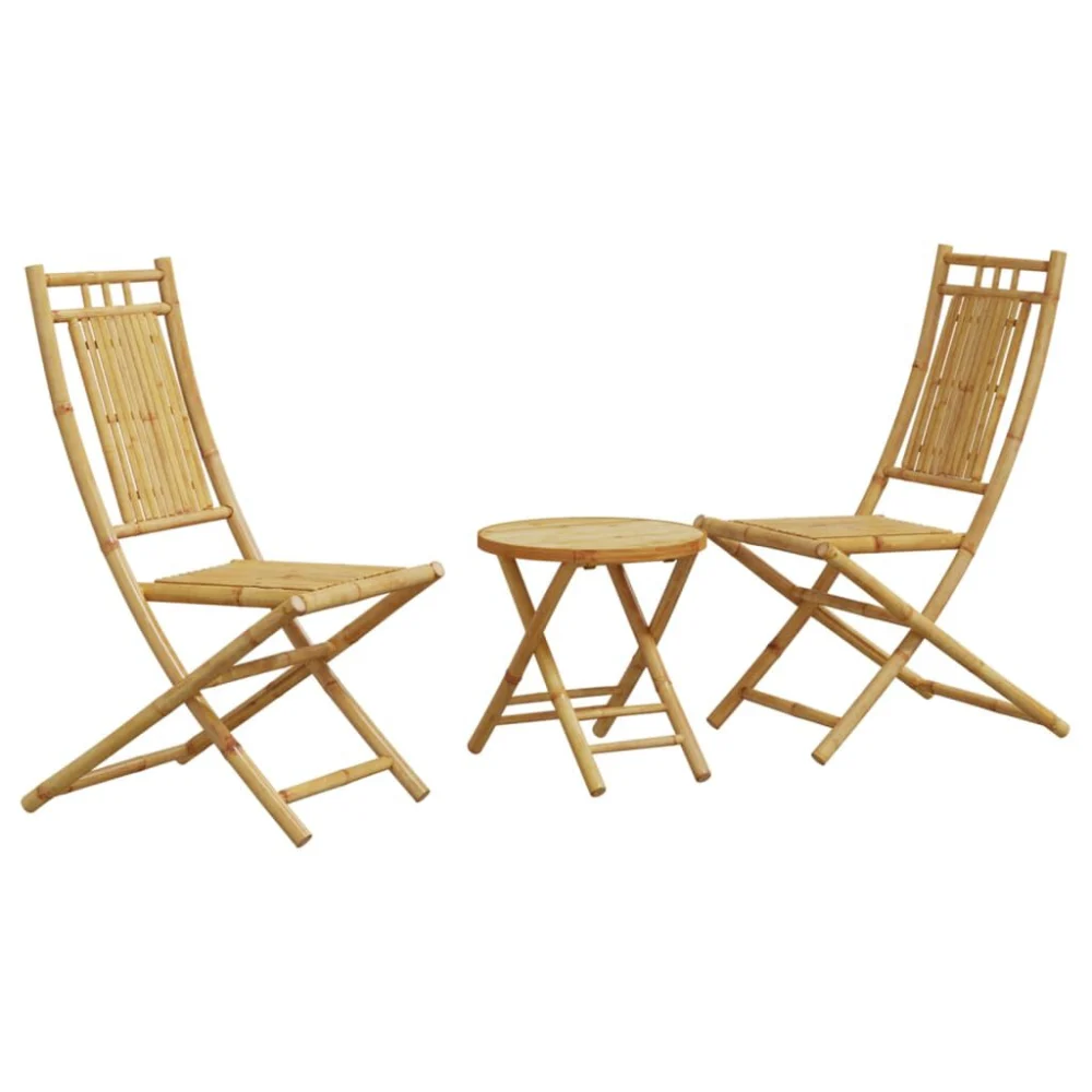 3 Piece Bamboo Bistro Set Outdoor Patio Furniture Natural Material