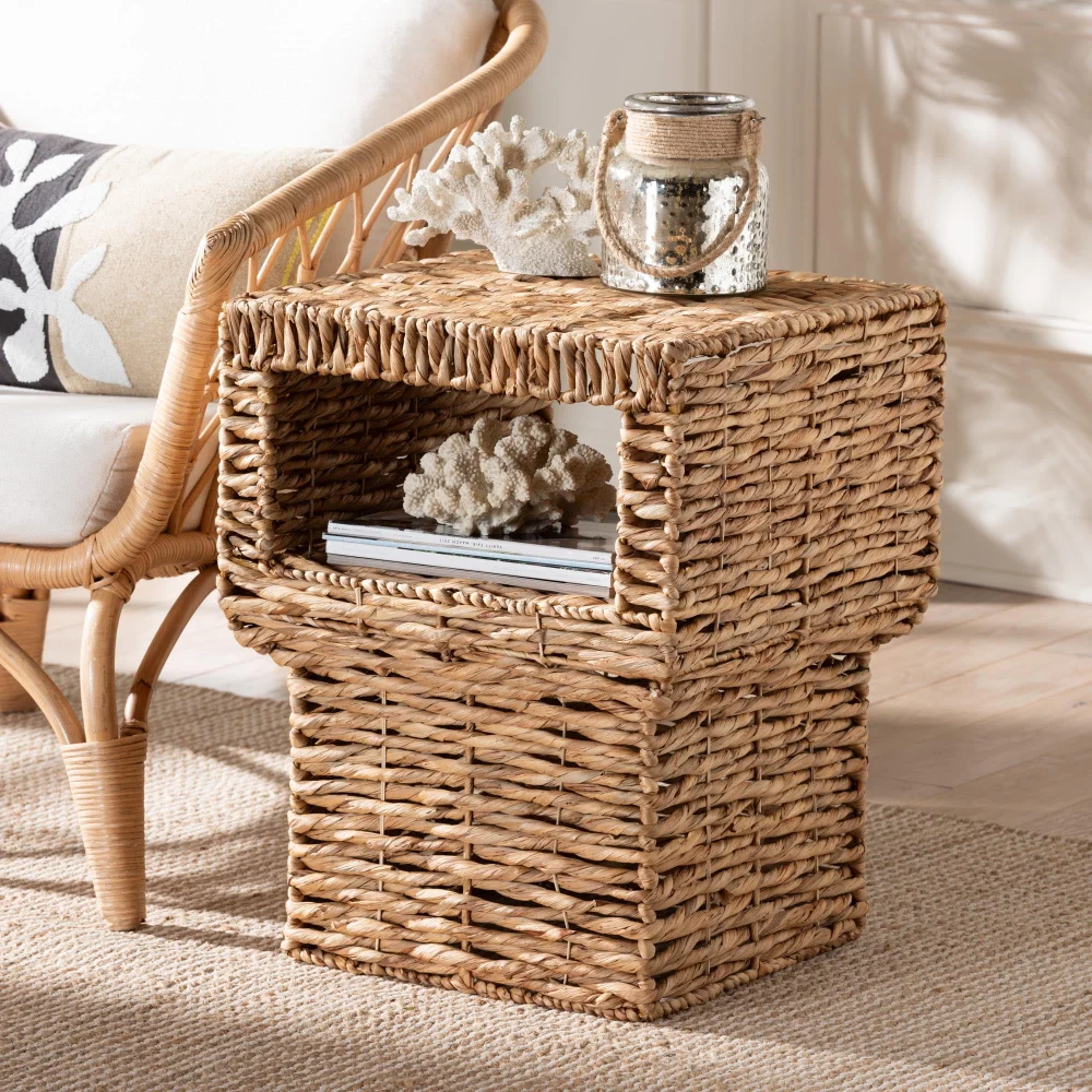 bali & pari Raziel Modern Bohemian Natural Brown Seagrass and Wood End Table