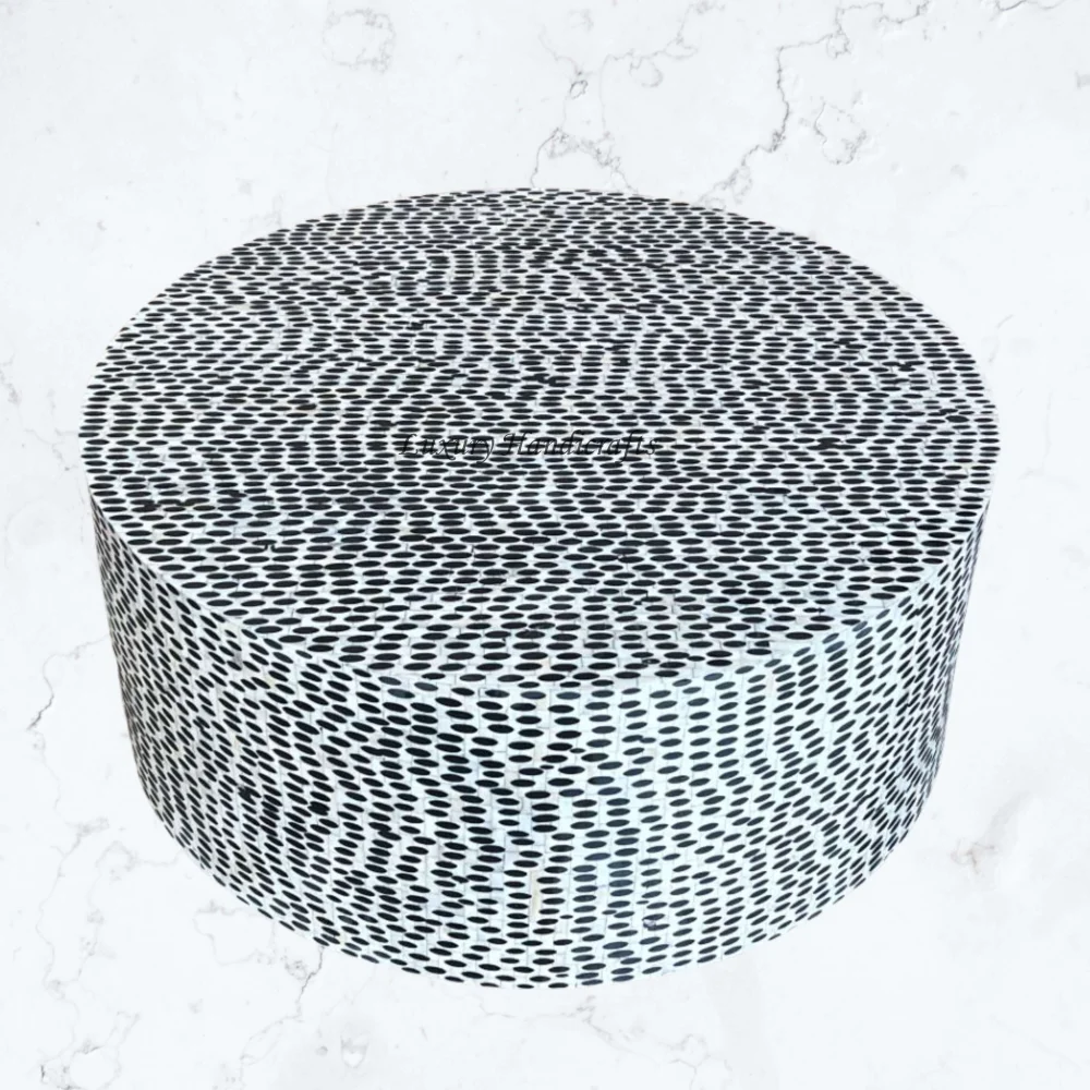 FUSION Full Bone Inlay Round Coffee Table Black for Living Room Decor