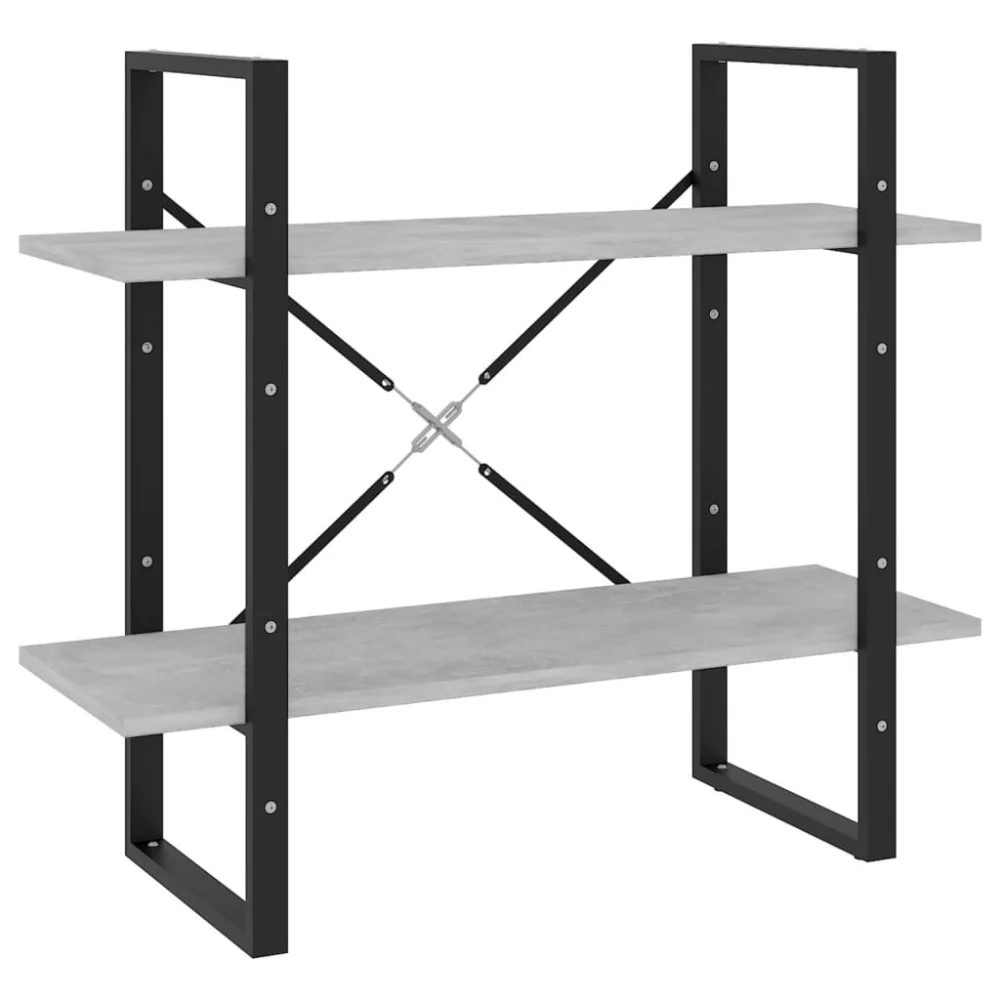 2-Tier Book Cabinet Concrete Gray 31.5x11.8x27.6 Inches Engineered Wood Storage Shelf