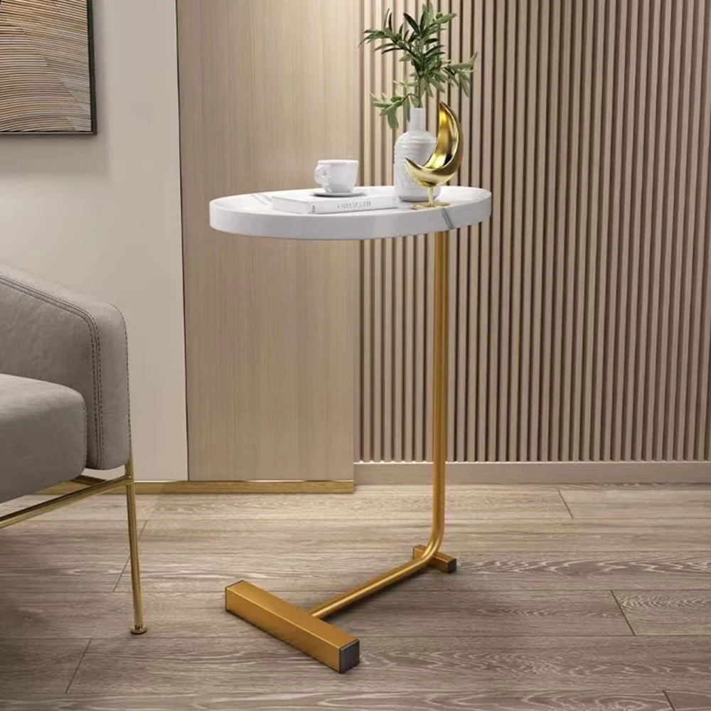 C-shaped Side Table Snack Side Table with Metal Frame Small Sofa Oval Table