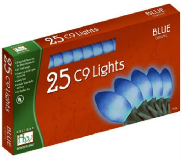 Holiday Wonderland 2924B-88 Christmas C9 Ceramic 25-Light Set 25 Feet Blue