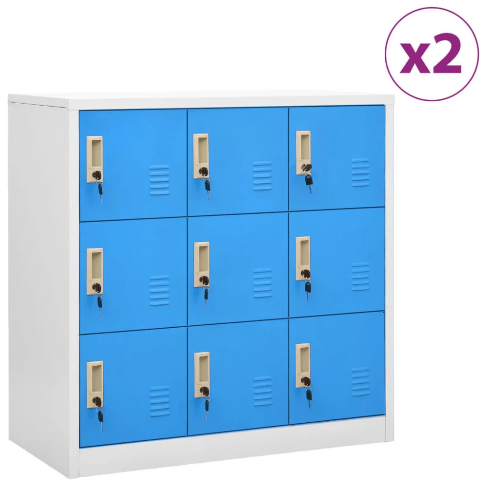 Set of 2 Light Gray and Blue Steel Locker Cabinets 35.4x17.7x36.4 Inch